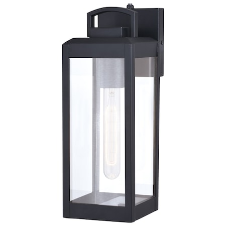 Vaxcel Kinzie 1 Light Dusk to Dawn Black Outdoor Wall Lantern Clear Glass T0566